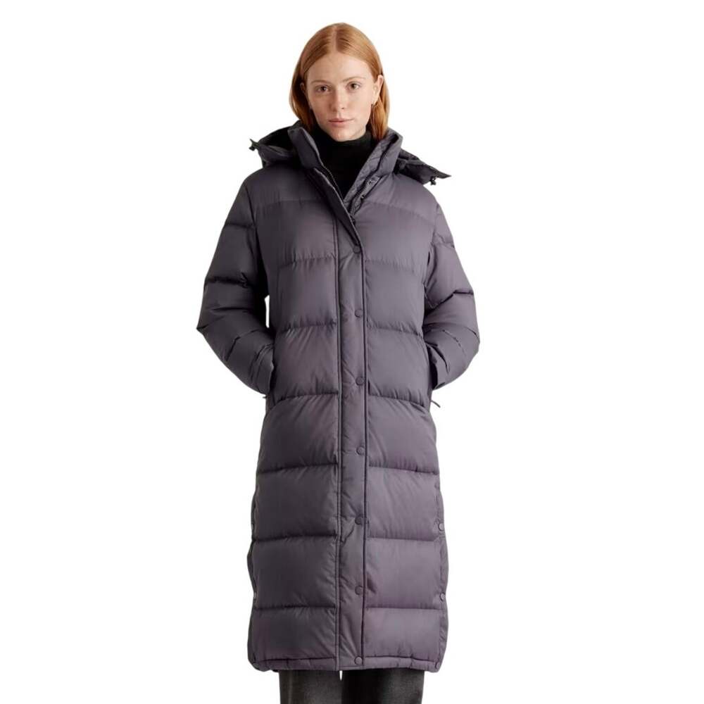 New Quince Women's Large Responsible Down Long Puffer Jacket Hooded Carbon Gray
